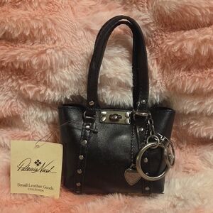 BNWT Patricia Nash Black Leather Mini Tote Keychain/bag Charm.
